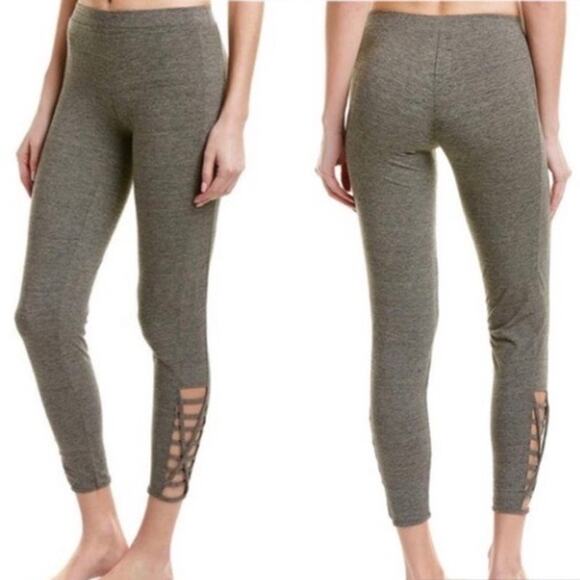 Chaser Leggings Women Medium Gray Ankle Cut Out Strappy Side Panel 7/8 Stretch - Picture 1 of 5